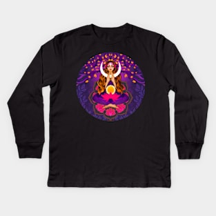 Moon goddess meditation Kids Long Sleeve T-Shirt